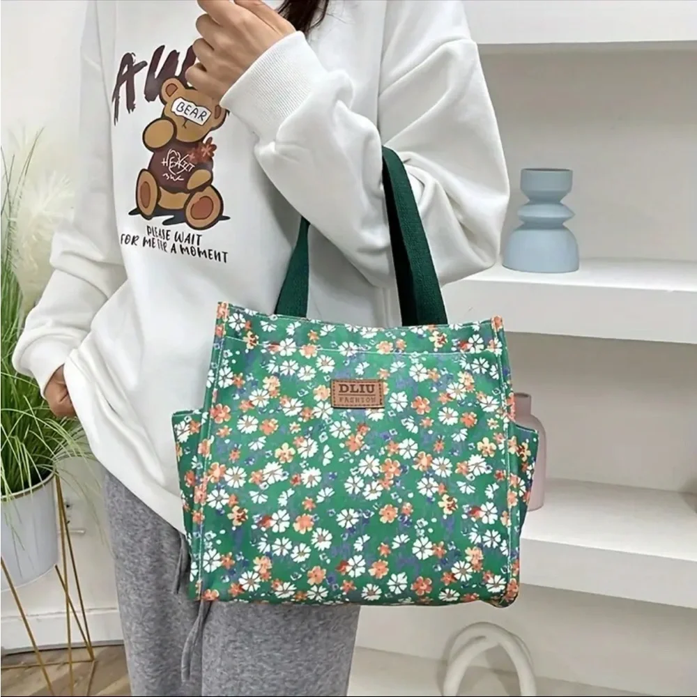 Floral Green Nylon Tote Bag